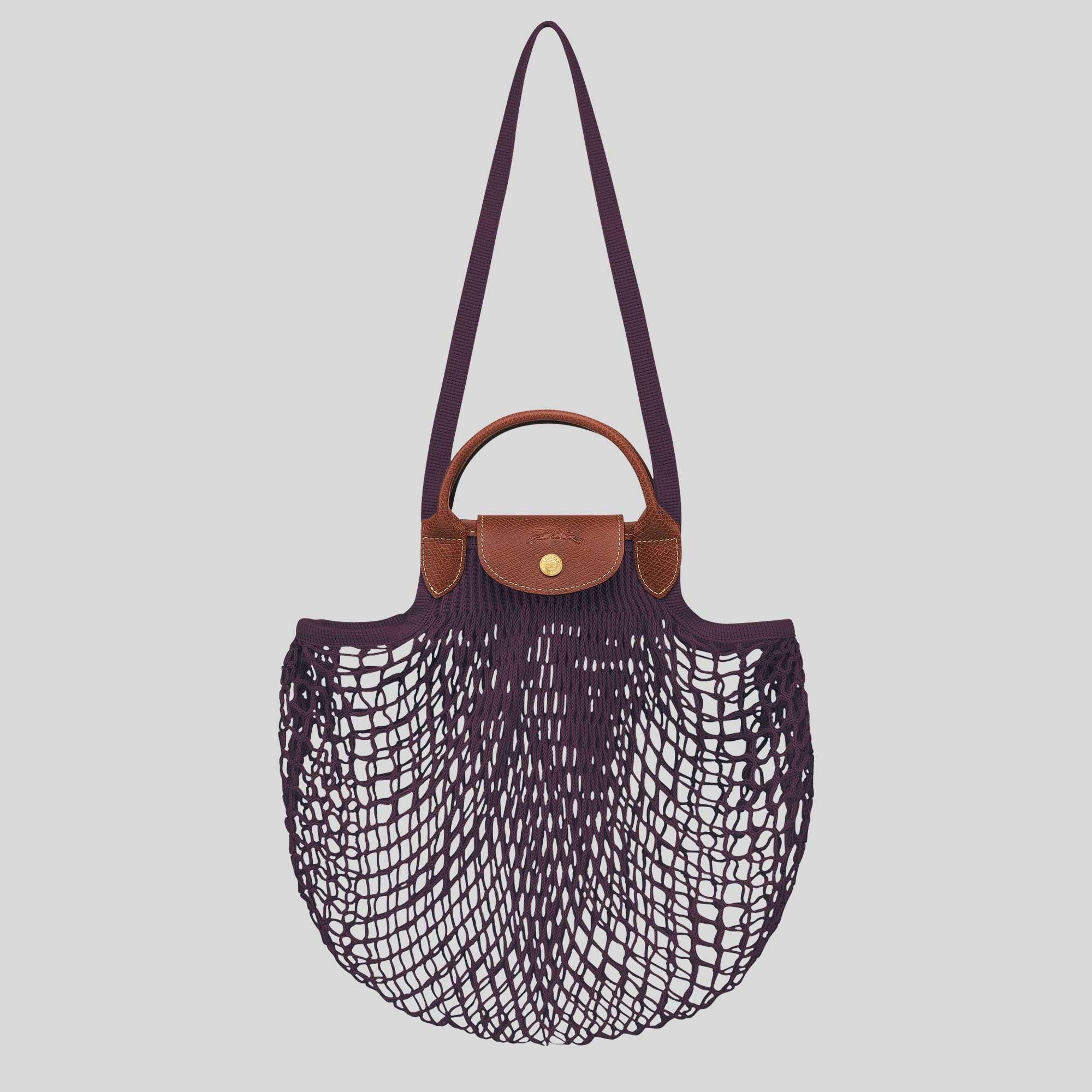ハンドバッグ LONGCHAMP Woman Handbag Black 10121HVH 001 LONGCHAMP Le Pliage Filet L Mesh Bag Eggplant 10121HVH