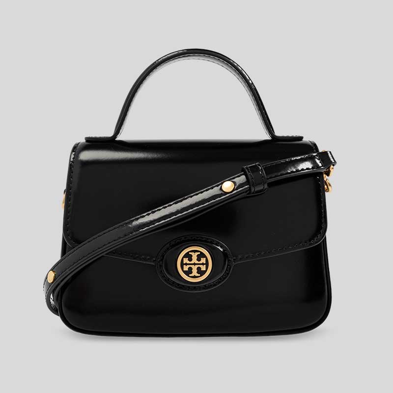 TORY BURCH Small Robinson Spazzolato Top Handle Bag Black 147467 LussoCitta