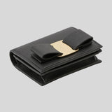 FERRAGAMO Vera Bow Calf Leather Small Bifold Wallet Black 725300