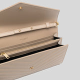 SAINT LAURENT YSL Matelasse Chain Wallet In Grain De Poudre Embossed Leather Dark Beige 377828BOW01