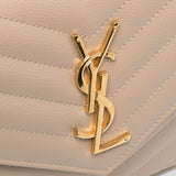 SAINT LAURENT YSL Matelasse Chain Wallet In Grain De Poudre Embossed Leather Dark Beige 377828BOW01