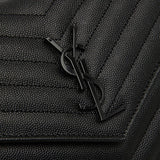 SAINT LAURENT YSL Matelasse Chain Wallet In Grain De Poudre Embossed Leather Black/Black 377828BOW08