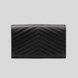 SAINT LAURENT YSL Matelasse Chain Wallet In Grain De Poudre Embossed Leather Black 377828BOW01