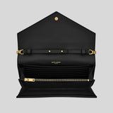 SAINT LAURENT YSL Matelasse Chain Wallet In Grain De Poudre Embossed Leather Black 377828BOW01