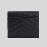 SAINT LAURENT YSL Cassandre Matelasse Compact Trifold Wallet In Grain De Poudre Embossed Leather Black 403943BOW01
