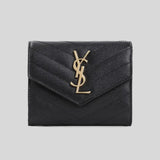 SAINT LAURENT YSL Cassandre Matelasse Compact Trifold Wallet In Grain De Poudre Embossed Leather Black 403943BOW01 lusocitta lusso citta