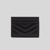 SAINT LAURENT YSL Cassandre Matelasse Card Case In Grain De Poudre Embossed Leather Black 423291