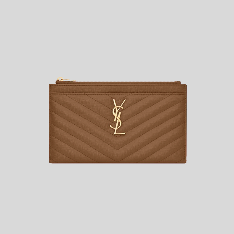 Saint Laurent Ysl Grain De Poudre Leather Card Case, Golden Hardware in  White