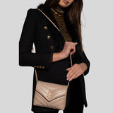 SAINT LAURENT YSL Loulou Toy Strap Bag In Quilted "Y" Leather Dark Beige 678401