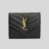 SAINT LAURENT YSL Cassandre Matelasse Multi-Folded Wallet In Grain De Poudre Leather Black 692061BOW01