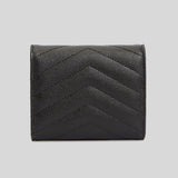 SAINT LAURENT YSL Cassandre Matelasse Multi-Folded Wallet In Grain De Poudre Leather Black 692061BOW01