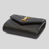 SAINT LAURENT YSL Cassandre Matelasse Multi-Folded Wallet In Grain De Poudre Leather Black 692061BOW01