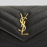 SAINT LAURENT YSL Cassandre Matelasse Multi-Folded Wallet In Grain De Poudre Leather Black 692061BOW01