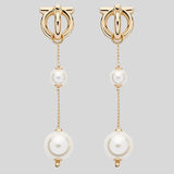 FERRAGAMO 3D Logo Gancini Pearl Drop Earrings Gold 760531 lussocitta lusso citta