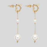FERRAGAMO 3D Logo Gancini Pearl Drop Earrings Gold 760531