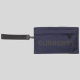BURBERRY Unisex Logo Print Nylon Zip Wristlet Pouch Navy Blue 80528411