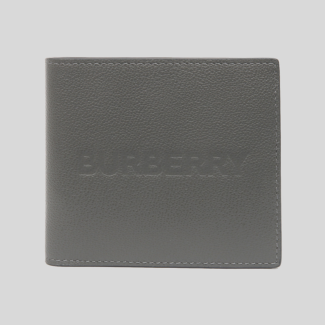 BURBERRY Embossed Logo Leather International Bifold Wallet In Charcoal LussoCitta