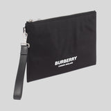 BURBERRY Unisex Logo Print Nylon Zip Pouch Black 80627541