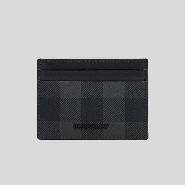 BURBERRY Sandon Charcoal Check and Leather Card Case Charcoal 8070275