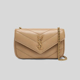 SAINT LAURENT YSL Loulou Mini Chain Bag In Quilted Lambskin Beige 821749AAEAX