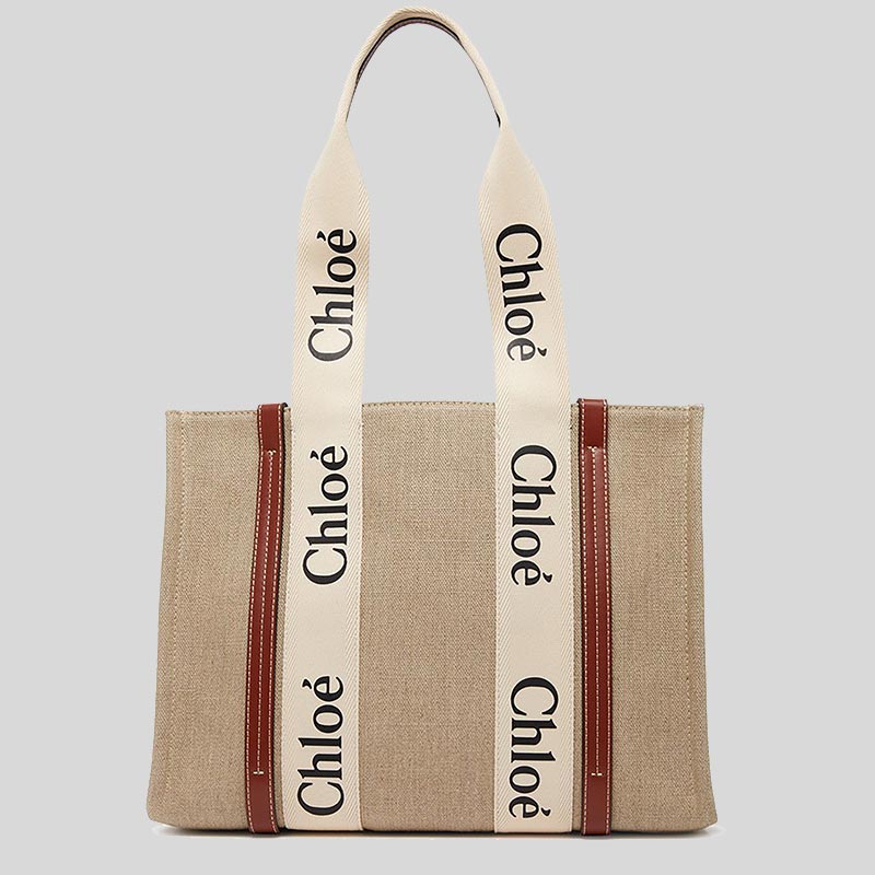【Chloe】 正規品★ Woody Mini Tote Bag White Brown Chloé Mini Woody Tote Bag In Linen in Cement pink | Chloé US