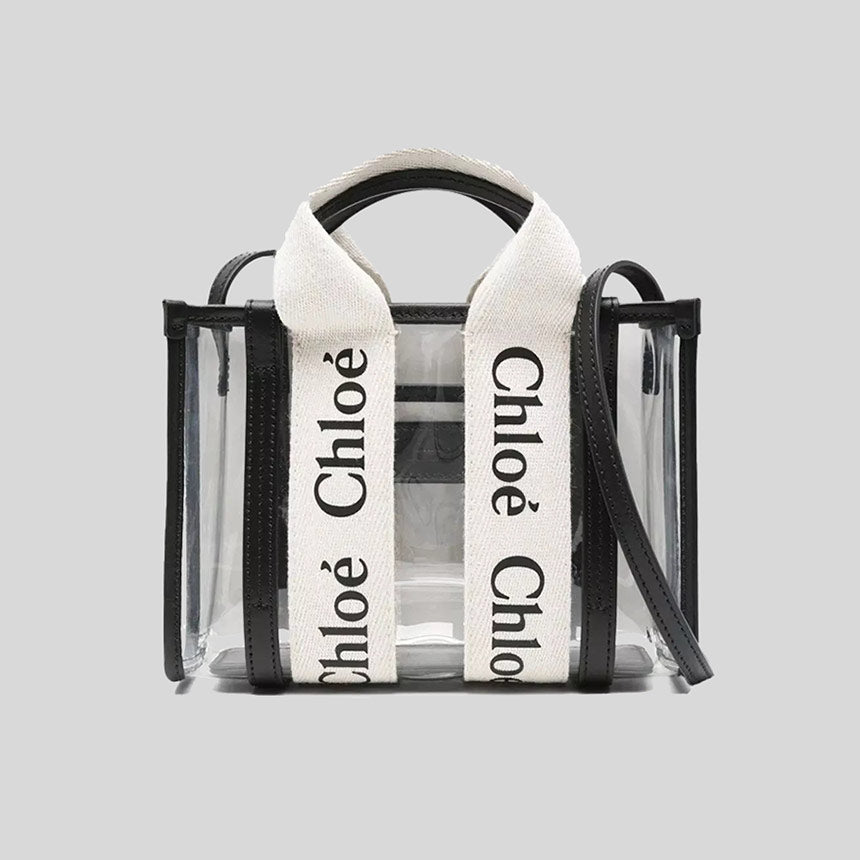 トートバッグ Chloe FW25 'Woody' mini handbag (CHC24UP237L17 26Y) Chloé Mini Woody Tote Bag In Linen & Leather in Shiny grey
