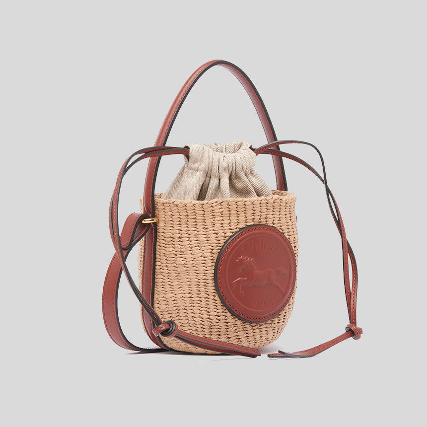 【Chloe】HORSE MEDAL◆CH25US593O82 CHLOE Mini Horse Medal Basket In Natural Fibers Sepia Brown