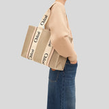 CHLOE Woody Medium Tote Bag Cement Pink CHC22AS383I266J5