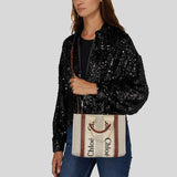CHLOE Small Woody Tote Bag White Brown CHC22AS397I2690U