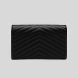 SAINT LAURENT YSL Matelasse Chain Wallet In Grain De Poudre Embossed Leather Black/Silver 377828BOW02