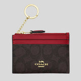 COACH Mini Skinny ID Case In Signature Canvas Walnut/True Red CW870
