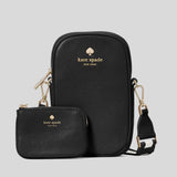 KATE SPADE Emma Pebbled Leather North South Phone Crossbody Bag Black KK258