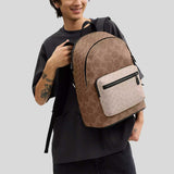COACH West Backpack In Blocked Signature Canvas Sand/Tan CAB59