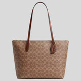 COACH Zip Top Tote Bag In Signature Canvas Tan/Brown CBT20