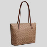 COACH Zip Top Tote Bag In Signature Canvas Tan/Brown CBT20