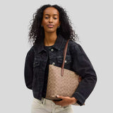 COACH Zip Top Tote Bag In Signature Canvas Tan/Brown CBT20