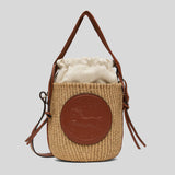 CHLOE Small Horse Medal Basket In Natural Fibers Sepia Brown CHC25SS592O8227S