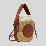 CHLOE Small Horse Medal Basket In Natural Fibers Sepia Brown CHC25SS592O8227S