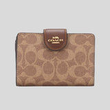 COACH Medium Corner Zip Wallet In Signature Canvas Tan/Brown CW786