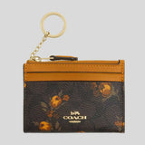 COACH Mini Skinny Id Case In Signature Canvas With Floral Print Walnut/Yellow CCV88