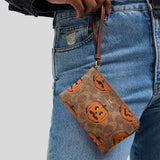 COACH Corner Zip Wristlet In Signature Canvas With Halloween Print Tan Multi CCL20
