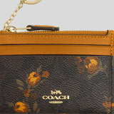 COACH Mini Skinny Id Case In Signature Canvas With Floral Print Walnut/Yellow CCV88