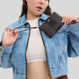 COACH Corner Zip Wristlet In Signature Canvas With Stripe Walnut/Black CW854