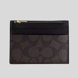COACH Card Holder Wallet In Signature Canvas Walnut/Black CZ034