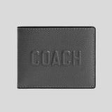 COACH Slim Billfold Wallet With Coach Graphic Charcoal Grey CZ062