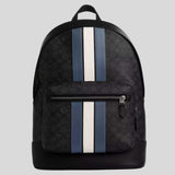 COACH West Backpack In Signature Canvas With Varsity Stripe Charcoal/Denim/Chalk CV922