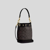 COACH Mini Bucket Bag In Signature Canvas Walnut/Black CW299