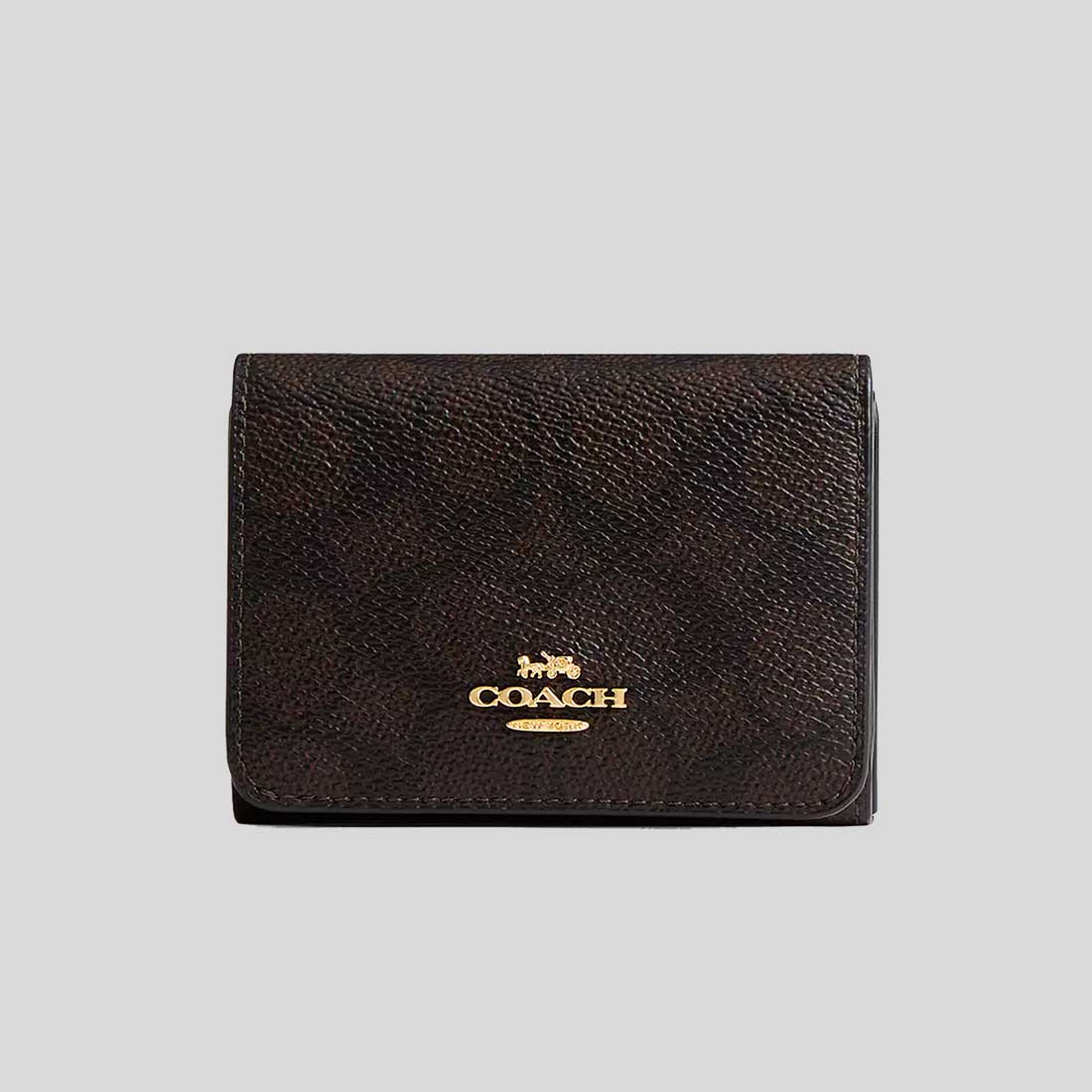 COACH Card Holder Wallet In Blocked Signature Canvas Walnut