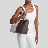 MICHAEL KORS Sheila Large Two-Tone Signature Logo Tote Bag Brown Multi 35F5G6HT9B