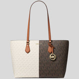 MICHAEL KORS Sheila Large Two-Tone Signature Logo Tote Bag Brown Multi 35F5G6HT9B
